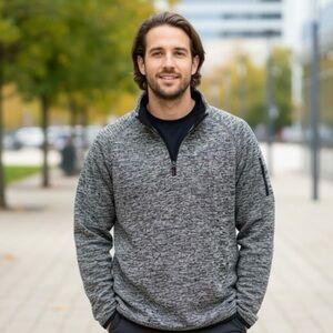 Men's Black and Gray Zip-Up Sweater​